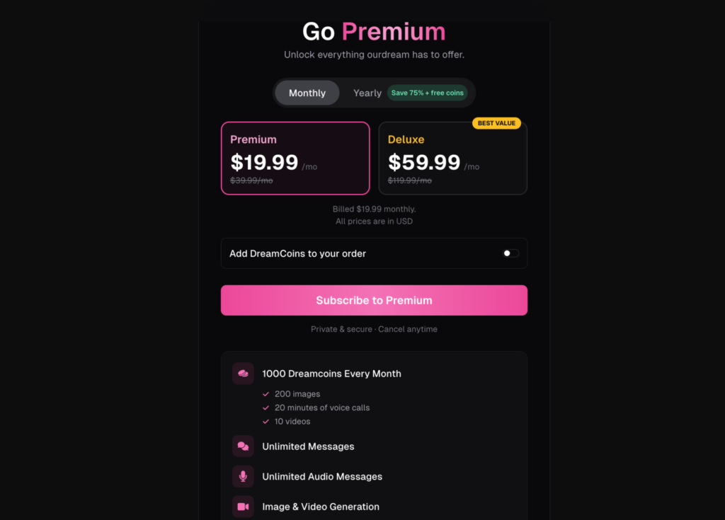Pricing OurDream