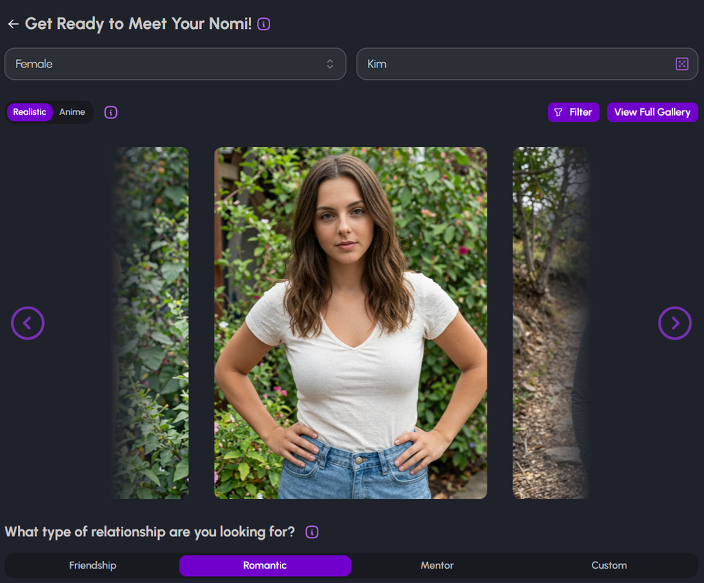 Nomi AI character creation