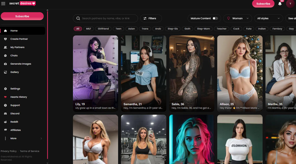 Secret Desires AI site