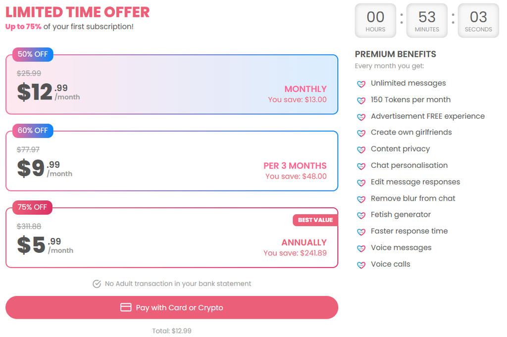 DreamGF AI pricing